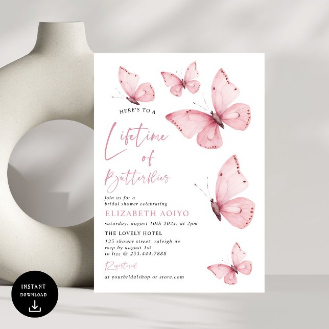 Lifetime of Butterflies Pink Bridal Shower Invitation (Creator Uploaded)