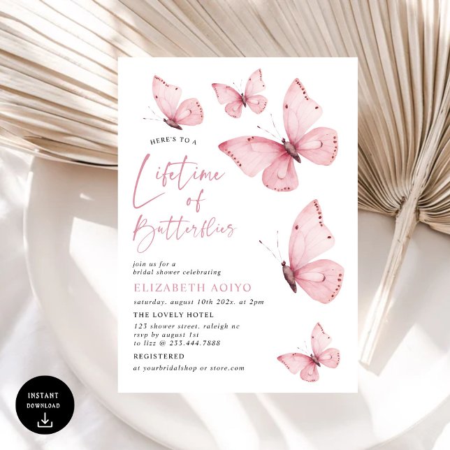 Lifetime of Butterflies Pink Bridal Shower Invitation (Creator Uploaded)