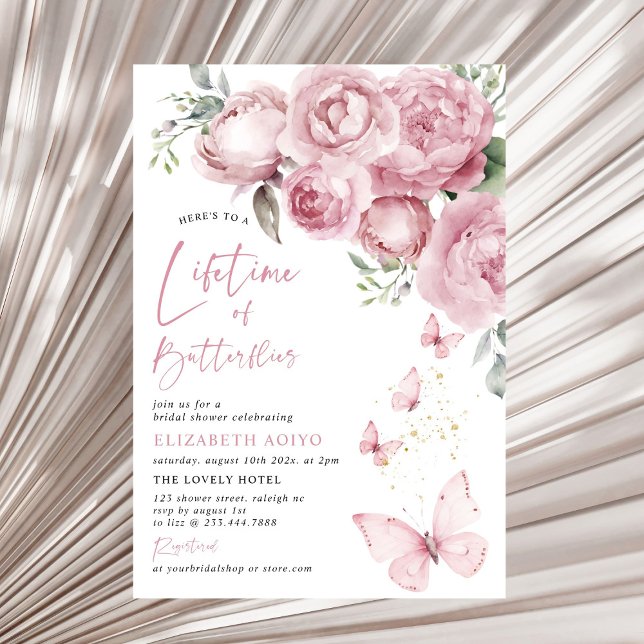 Lifetime of Butterflies Pink Floral Bridal Shower Invitation (Creator Uploaded)