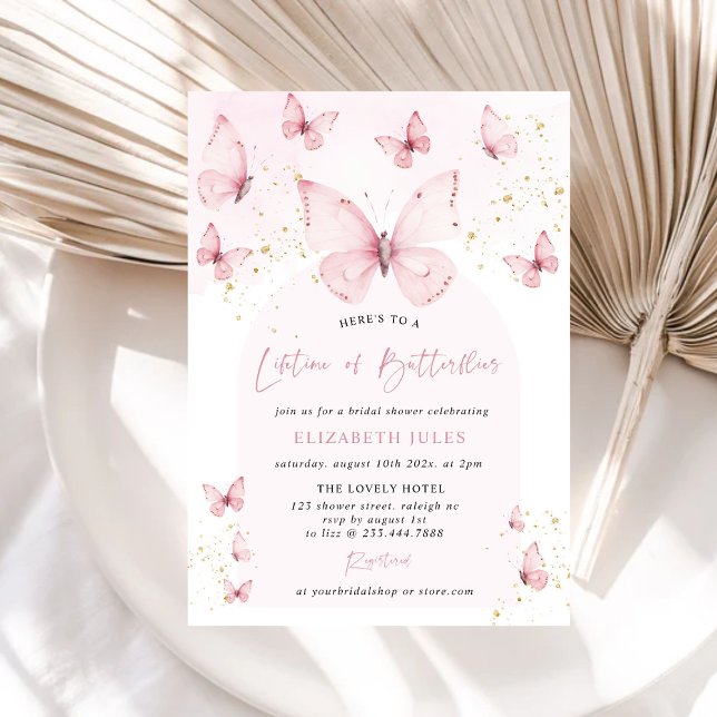 Lifetime of Butterflies Pink Gold Bridal Shower Invitation (Creator Uploaded)