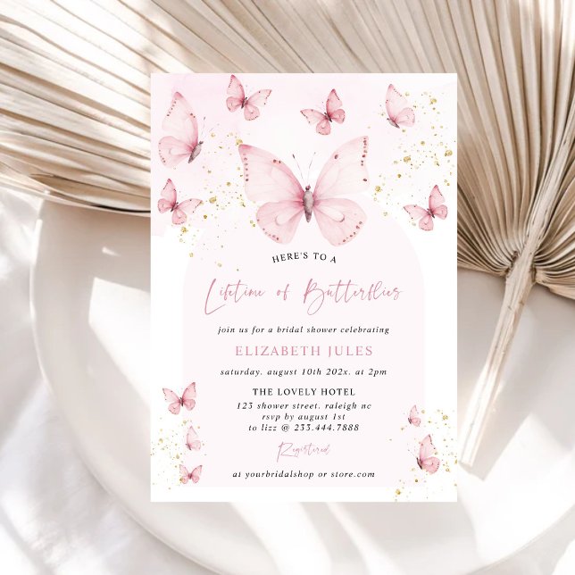 Lifetime of Butterflies Pink Gold Bridal Shower Invitation (Creator Uploaded)