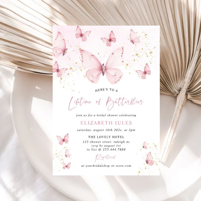 Lifetime of Butterflies Pink Gold Bridal Shower Invitation (Creator Uploaded)