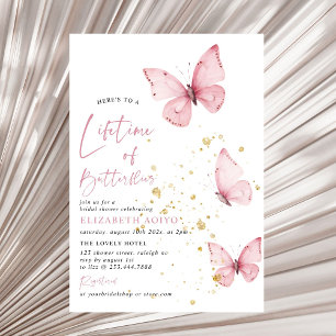 Lifetime of Butterflies Pink Gold Bridal Shower Invitation