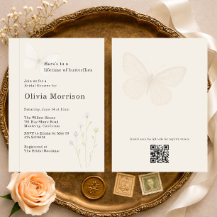 Lifetime of Butterflies QR Code Bridal Shower Invitation