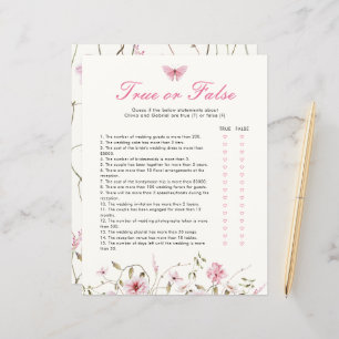 Lifetime of  Butterflies True or False Bridal Game