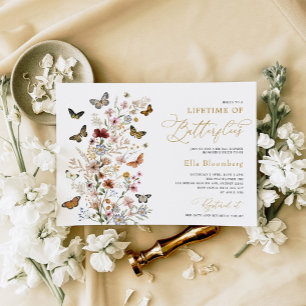 Lifetime of Butterflies Wild Floral Bridal Shower Invitation
