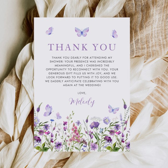 Lifetime of Butterflies Wildflower Bridal Shower Thank You Card (Lifetime of Butterflies Wildflower Bridal Shower Thank You Card)