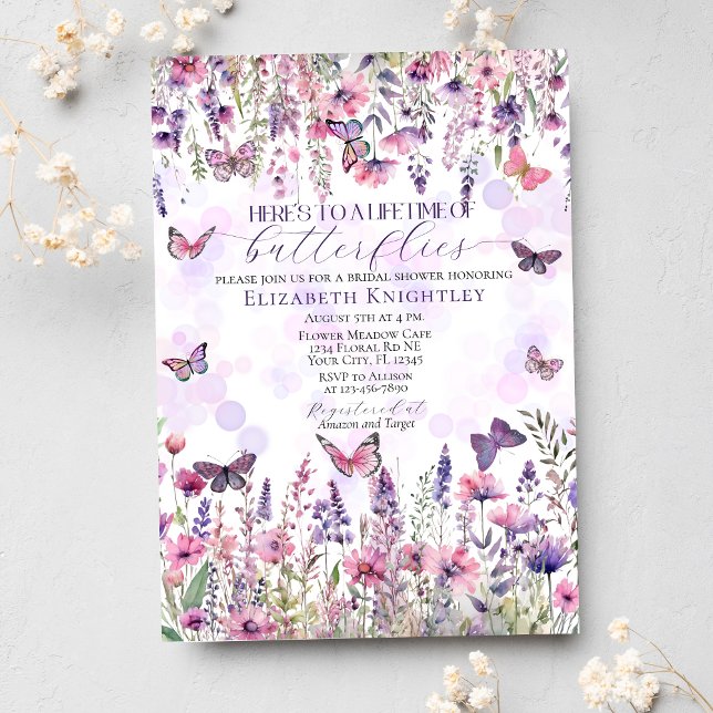 Lifetime of Butterflies Wildflowers Bridal Shower Invitation (Creator Uploaded)