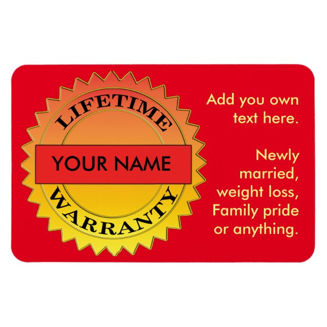 Lifetime Warranty Symbol Your Name Rect Magnet (Horizontal)