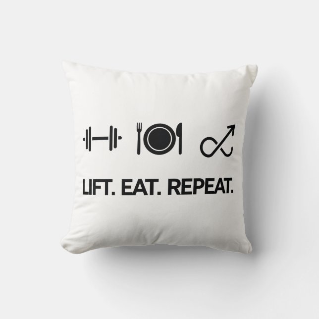 Lift. Eat. Repeat. - Motivational Fitness Design Cushion (Front)