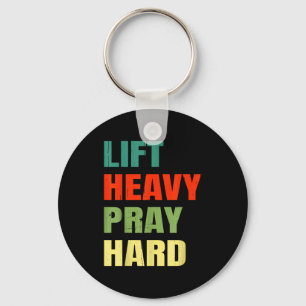 Lift Heavy Pray Hard Gym Christian Funny Saying Je Key Ring
