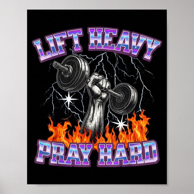 Lift Heavy Pray Hard Gym Christian Workout Men Wom Poster (Front)