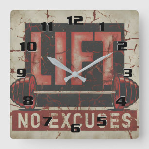 Lift No Excuses Awesome Motivational Home gym  Square Wall Clock
