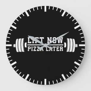 Lift Now, Pizza Later, Barbell - Funny Novelty Gym Large Clock