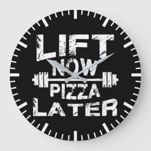 Lift Now, Pizza Later - Funny Gym Workout Large Clock