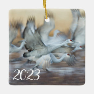 Lift off of Sandhill Cranes Ceramic Ornament