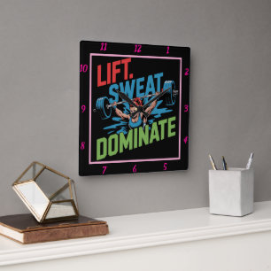 Lift Sweat Dominate Female Barbell  Square Wall Clock