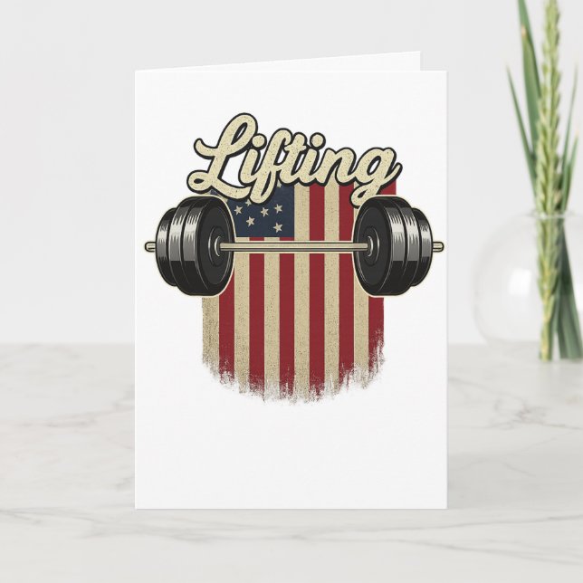 Lifting Barbell American Flag Gym Vintage USA  Card (Front)