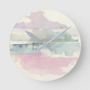 Lifting Fog   In Soft Pastels Round Clock
