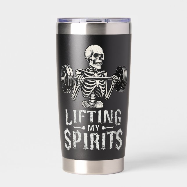 Lifting My Spirits Bodybuilding Skeleton Funny Gym Insulated Tumbler (Front)