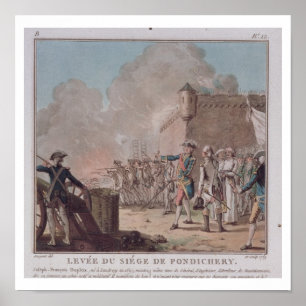 Lifting of the Siege of Pondicherry, 1748, engrave Poster