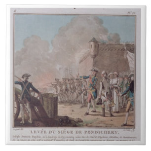 Lifting of the Siege of Pondicherry, 1748, engrave Tile
