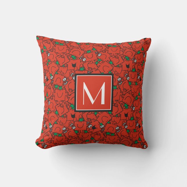 Lifting Weights Red & Green Pattern | Monogram Cushion (Front)