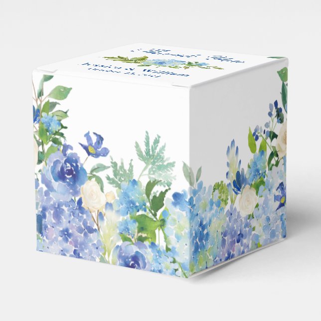 Ligh Blue Hydrangeas Greenery  Floral Gift Wedding Favour Box (Front Side)