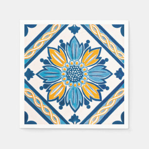 Ligh Blue Yellow Azulejo Mediterranean Party Napkin