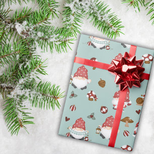 Ligh Green Nordic Christmas Gnomies  Wrapping Paper