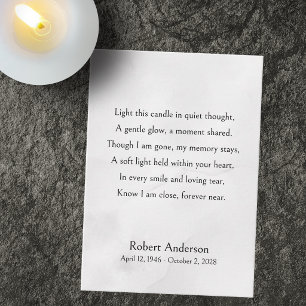 Light A Candle Poem Memorial Celebration of Life Place Card