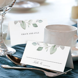 Light Airy Botanical Greenery Wedding Place Card