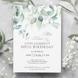 Light Airy Eucalyptus 60th Birthday Party Invitation<br><div class="desc">With a light and airy ethereal vibe, this attractive 60th birthday party invitation has cascading watercolor eucalyptus greenery above your text in classic serif type face. The look is carefree and fun while maintaining an elegant aura. Personalise the text template with your event details. You can use this invitation for...</div>