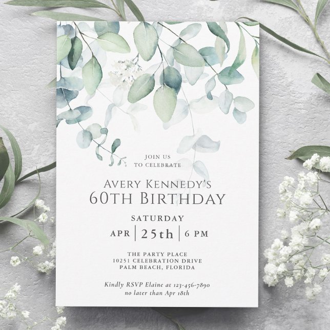 Light Airy Eucalyptus 60th Birthday Party Invitation (Creator Uploaded)