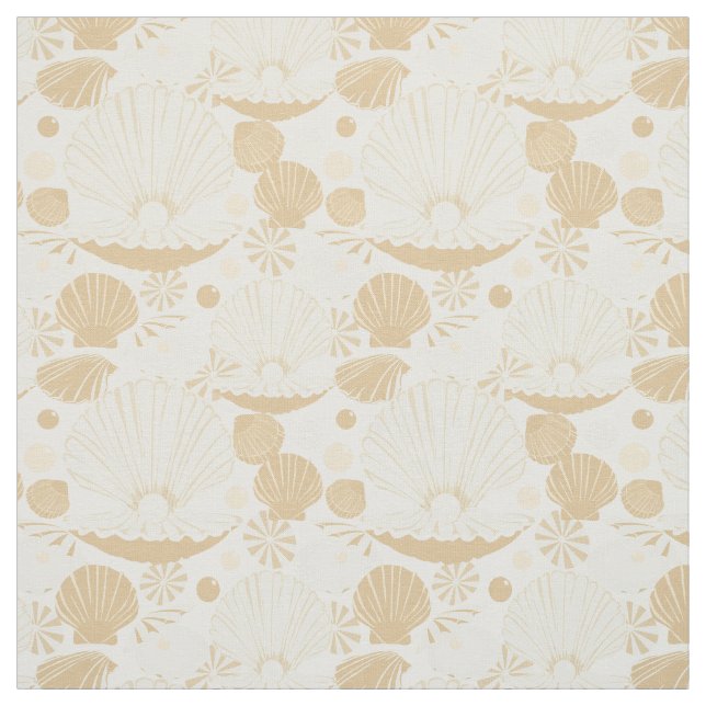 Light Airy Seashells Pattern on White Fabric (Swatch)