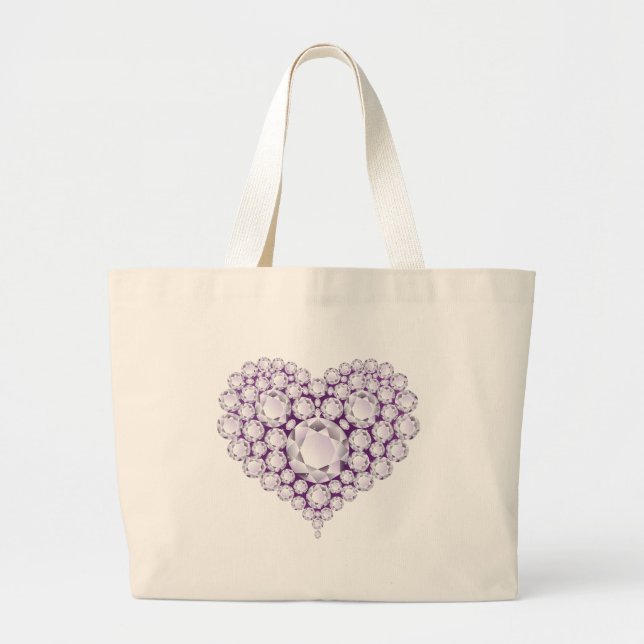 Light Amethyst Heart Gems Large Tote Bag (Front)