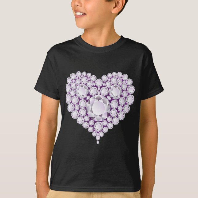Light Amethyst Heart Gems T-Shirt (Front)