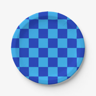 Light and Dark Blue Checker Design Paper Plate