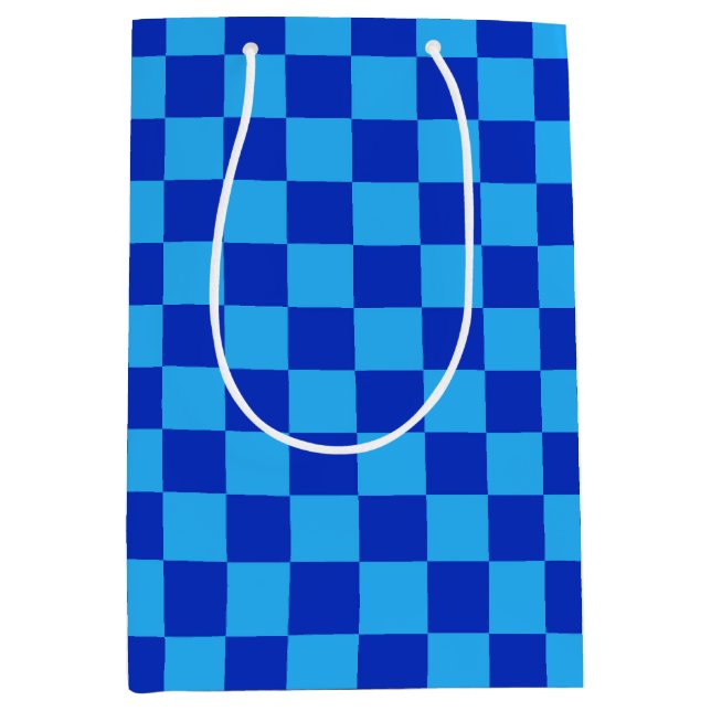 Light and Dark Blue Chequered Design  Medium Gift Bag (Front)