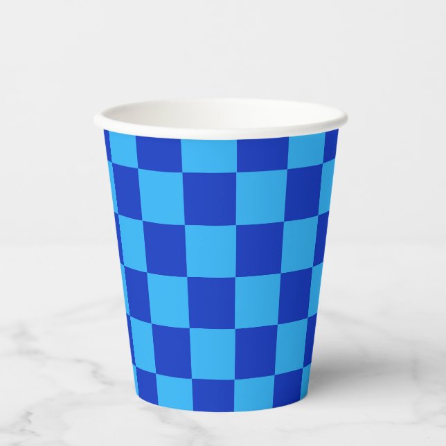 Light and Dark Blue Chequered Design  Paper Cups (Front)
