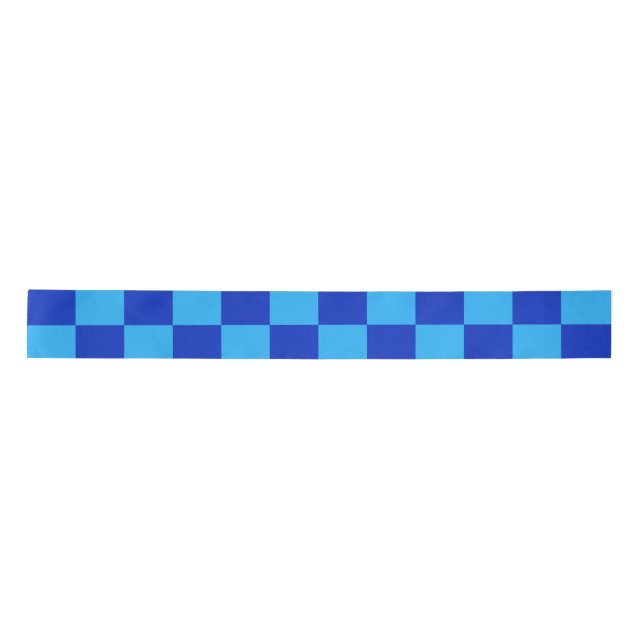 Light and Dark Blue Chequered Design  Satin Ribbon (Front)