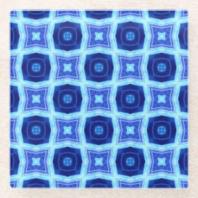 Light and Dark Blue Circle Pattern Retro Glass Coaster (Front)
