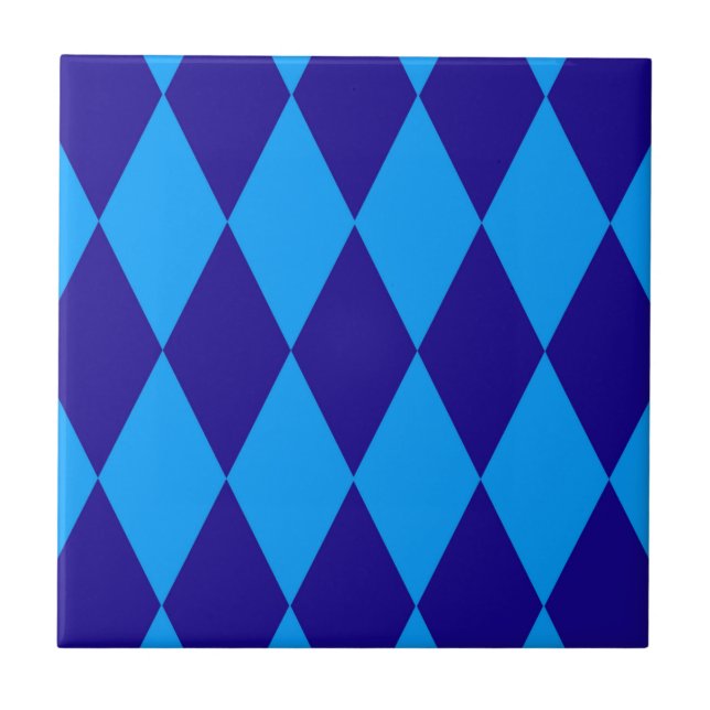 Light and Dark Blue Harlequin Diamonds Checkers  Ceramic Tile (Front)
