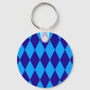 Light and Dark Blue Harlequin Diamonds Checkers Key Ring