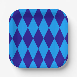 Light and Dark Blue Harlequin Diamonds Checkers Paper Plate