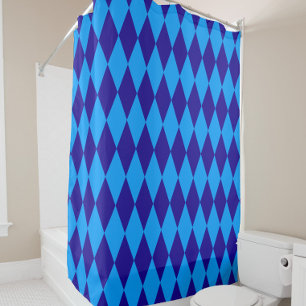Light and Dark Blue Harlequin Diamonds Checkers  Shower Curtain