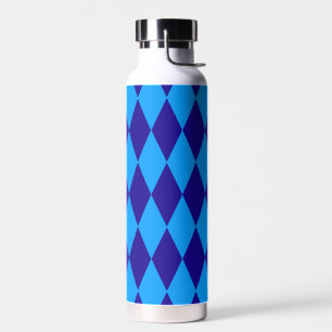 Light and Dark Blue Harlequin Diamonds Checkers Water Bottle