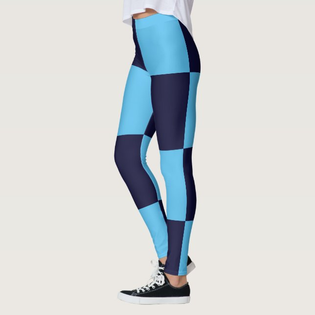 Light and dark blue square seamless pattern leggings (Left)