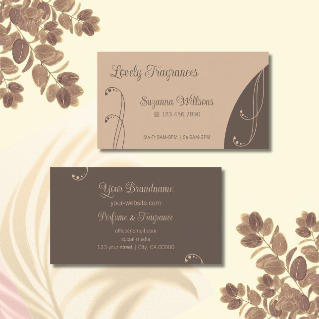 Light and Dark Brown Ornamental Squiggled Ornate Business Card (Creator Uploaded)