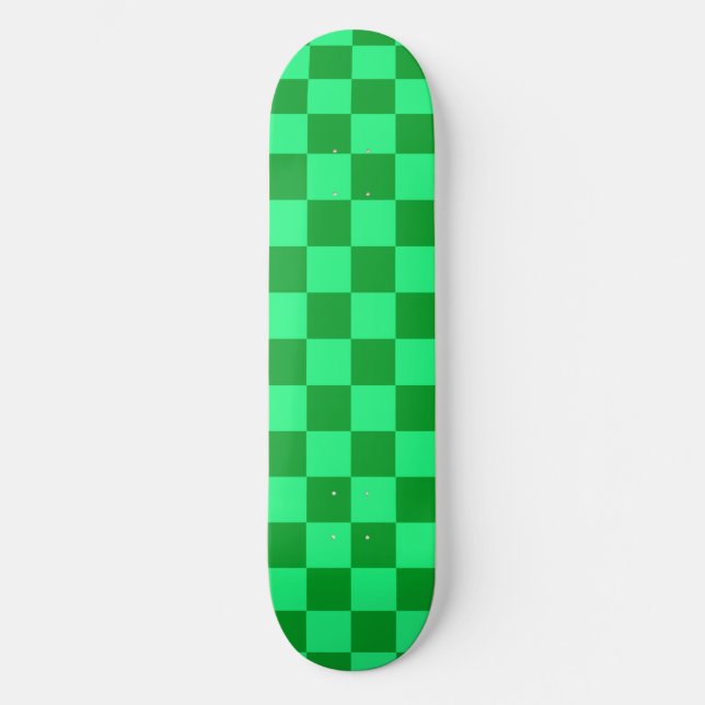 Light and Dark Green Chequered Design  Skateboard (Front)